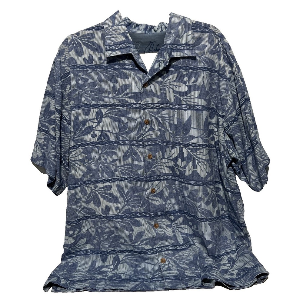 Tommy Bahama Silk Shirt Mens XL Blue Floral Tropical Coastal Preppy